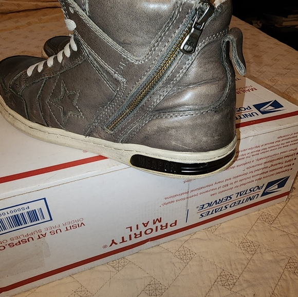 John Varvatos x Converse Distressed Leather Mid Weapon High Top Sneakers - Picture 16 of 16